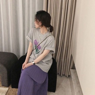 One Set Áo Thun Ngắn Tay Màu Tương Phản + Chân Váy Xếp Ly Dáng Rộng Thời Trang Mùa Hè 2023 Cho Nữ