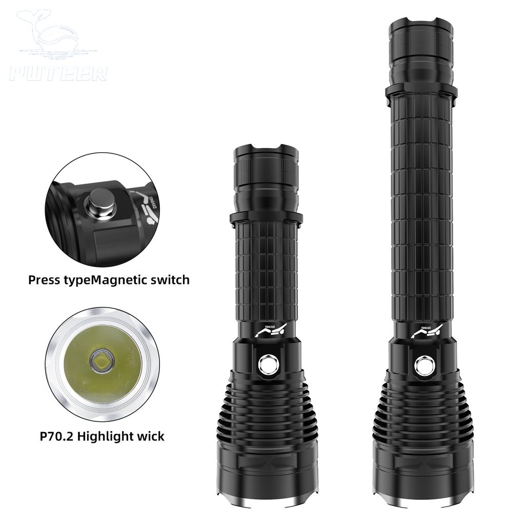 Đèn lặn Puteer D51 4000LM XHP70 LED, chống nước sâu 100m, dây đeo vai điều chỉnh, công suất 30W mạnh mẽ