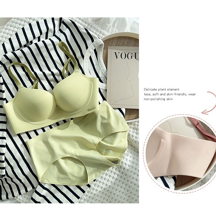 Set Áo Lót Không Đường May + Quần Lót Màu Sắc Tương Phản Thời Trang Cho Nữ