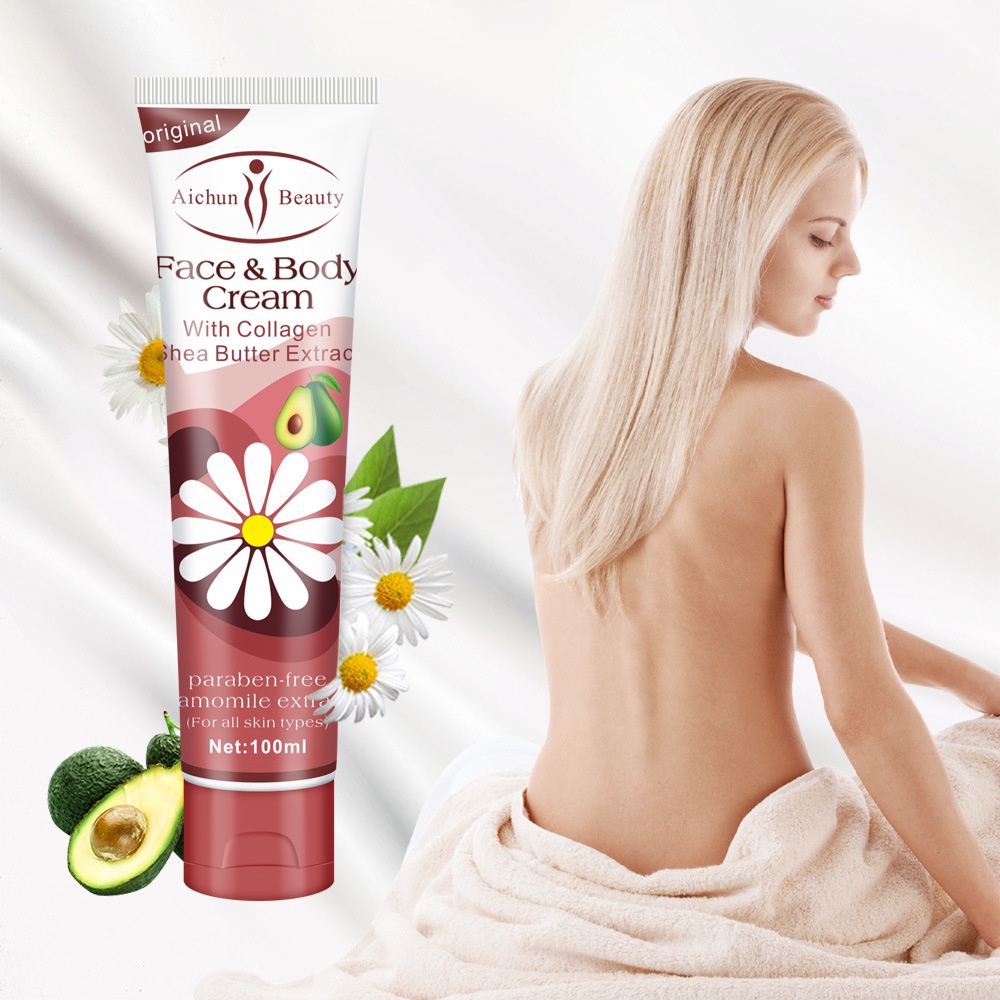 Kem Làm Trắng Da  Body Face & Body Cream 100ml Triết Xuất Từ Hoa Cúc Và Bơ Làm Da Trắng Sáng, Mềm Mịn Da Aichun Beauty