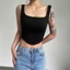 IAPPORTUNIA Áo ngắn mùa hè Áo hai dây cổ vuông gợi cảm dành cho nữ
