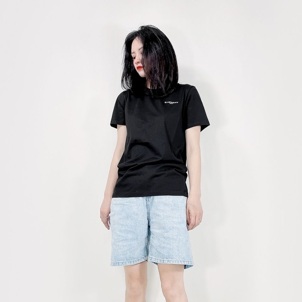 Spot tide thương hiệu G mùa hè mới tay ngắn nữ cổ điển chữ LOGO in cotton ngắn tay áo thun cổ nhãn + thẻ