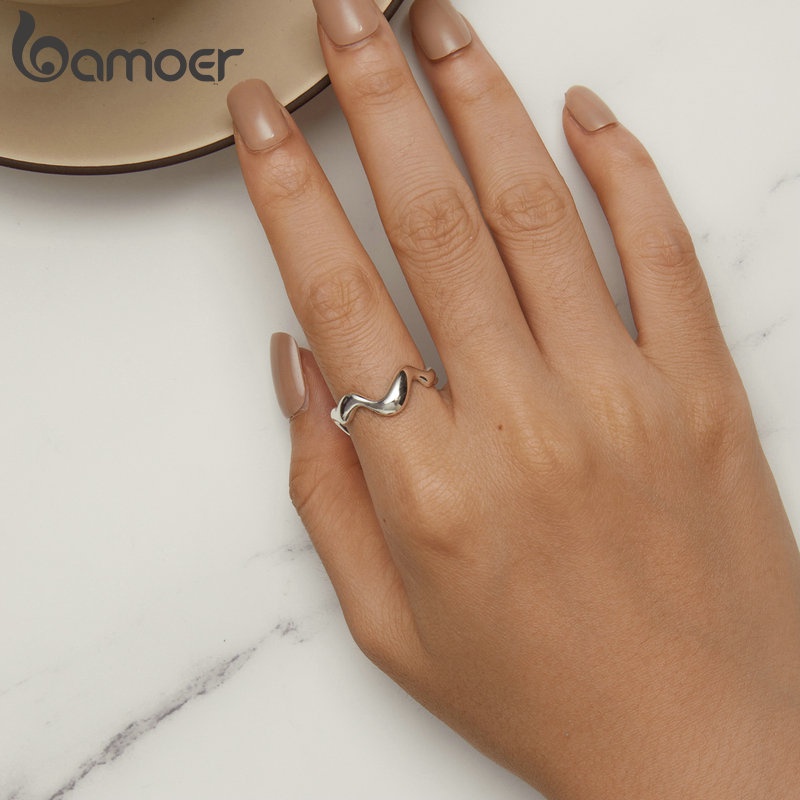 Bamoer Nhẫn Bạc 925 Gợn Sóng Thời Trang Cho Nữ