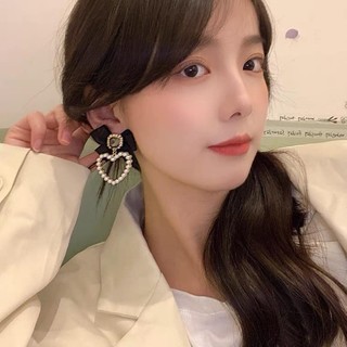 MEOWU Bông Tai Trái Tim Nơ Đen Phong Cách Hàn Quốc Độc Đáo Sang Trọng Thời Trang Cho Nữ