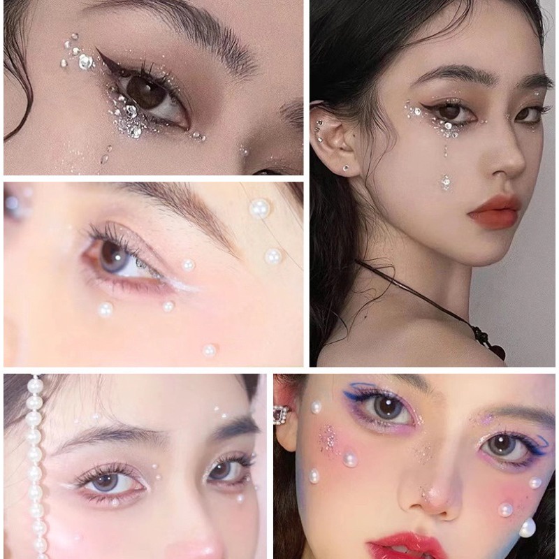 Miếng Dán Hình Xăm Đính Đá / Ngọc Trai / Kim Cương Giả Chống Thấm Nước Độc Đáo Dùng Trang Trí Tiệc Hóa Trang DIY