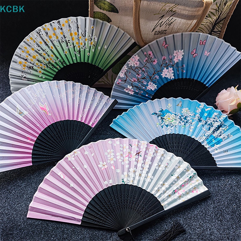 Kc phong cách cổ điển quạt gấp lụa trung quốc nhật bản hoa văn nghệ thuật thủ công quà tặng trang trí nội thất đồ trang trí khiêu vũ quạt tay bk