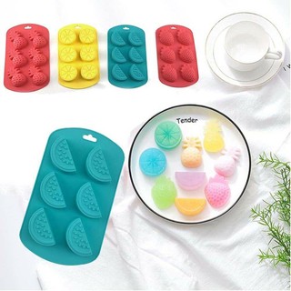 Khuôn Silicon Hình 6 Trái Cây Hoa Quả Tự Làm Kẹo Thạch Pudding Xà Phòng Khuôn Fondant Socola Nướng Bánh Trang Trí