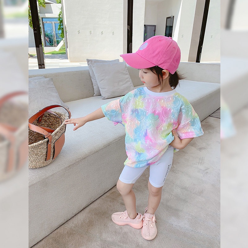 Mùa hè Phong cách mới Tie-Dye Áo thun ngắn tay 90-2XL Trang phục cha mẹ và con cái Họ ba và bốn phiên bản Hàn Quốc Thời trang giản dị Mẹ-Con gái F