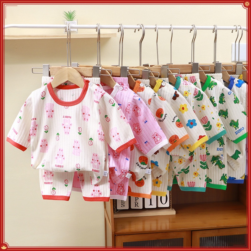 Quần Áo Trẻ Em Phong Cách Mới Trẻ Em Điều Hòa Không Khí Quần Áo Cotton Nguyên Chất Nhà Quần Áo Phiên Bản Hàn Quốc Tay Ba Phần Tư Đồ Lót Bộ Đồ Ngủ YRCT