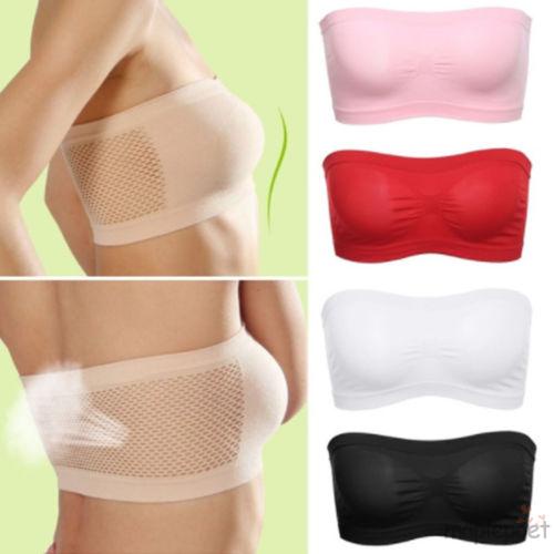 Dây áo ngực đính đá Áo lót ống không dây không đường may phối lưới ở lưng màu trơn một size thời trang cho nữ