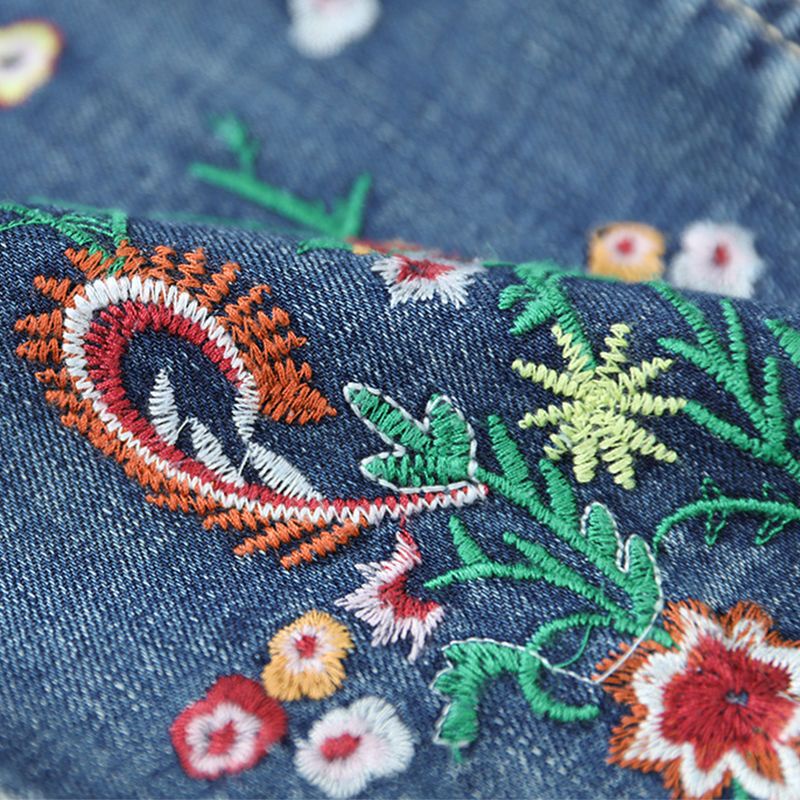 Quần Jeans Lưng Thun Cột Dây Dáng Rộng Cỡ Lớn Thêu Họa Tiết Phong Cách Retro Nghệ Thuật Thời Trang Cao Cấp Cho Nữ