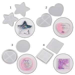 BTF Quicksand Trái Tim Hình Ngôi Sao Tròn Khuôn Silicon Nhựa Shaker Khuôn DIY Cup Mat