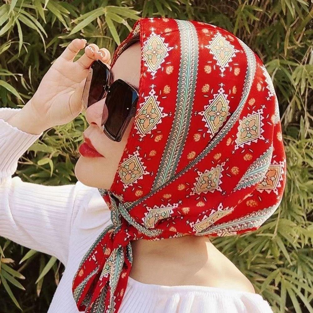 FUHUIOT Mũ Turban Mỏng Cho Nữ, Phong Cách Bohemian Với Họa Tiết Hoa Và Màu Trơn, Chống Nắng Mùa Hè