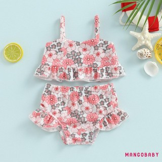 Mgg-kid Girl Bikini Đồ Bơi Không Tay Vai Crop Vest Bãi Biển Bể Bơi Xù Quần Short Đồ Bơi Trang Phục