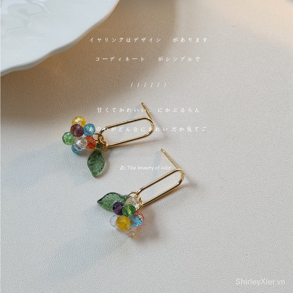 Bông Tai Mạ BạC 925 ĐíNh HạT NhiềU MàU SắC 14K