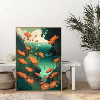MOZI✨hoa sen biên giới 40*50cm tranh tô màu theo số Tranh phong cảnh hoạt hình kỹ thuật số tranh tô màu theo số phong cảnh tranh tô màu số hoá Sơn kỹ thuật số sơn acrylic Bộ Tranh Sơn Dầu Tự Làm Hình Phong Cảnh Trang Trí Phòng Khách