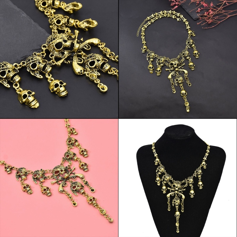 FL Vintage Punk Cướp Biển Đầu Lâu Đồng Hồ Mặt Dây Chuyền Vòng Cổ Cho Nữ Gothic Halloween Đảng Hip Hop Trang Sức Hyperbole Ch