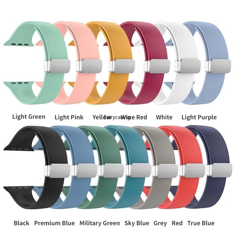 Dây Đeo Silicon Khóa Nam Châm Màu Bạc Mới Cho iWatch Ultra 8 7 6 5 4 3 SE 2 1 49mm 45mm 41mm 44mm 40mm 42mm 38mm
