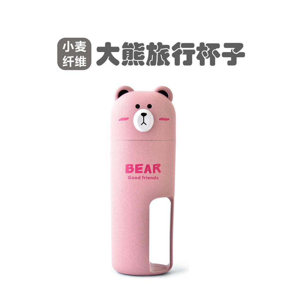 Cốc Du Lịch Gấu Lớn Du Lịch Di Động Cốc Đơn Rơm Lúa Mì Hoạt Hình Bàn Chải Đánh Răng Kem Đánh Răng Lưu Trữ Cốc Du Lịch Ngoài Trời Bộ