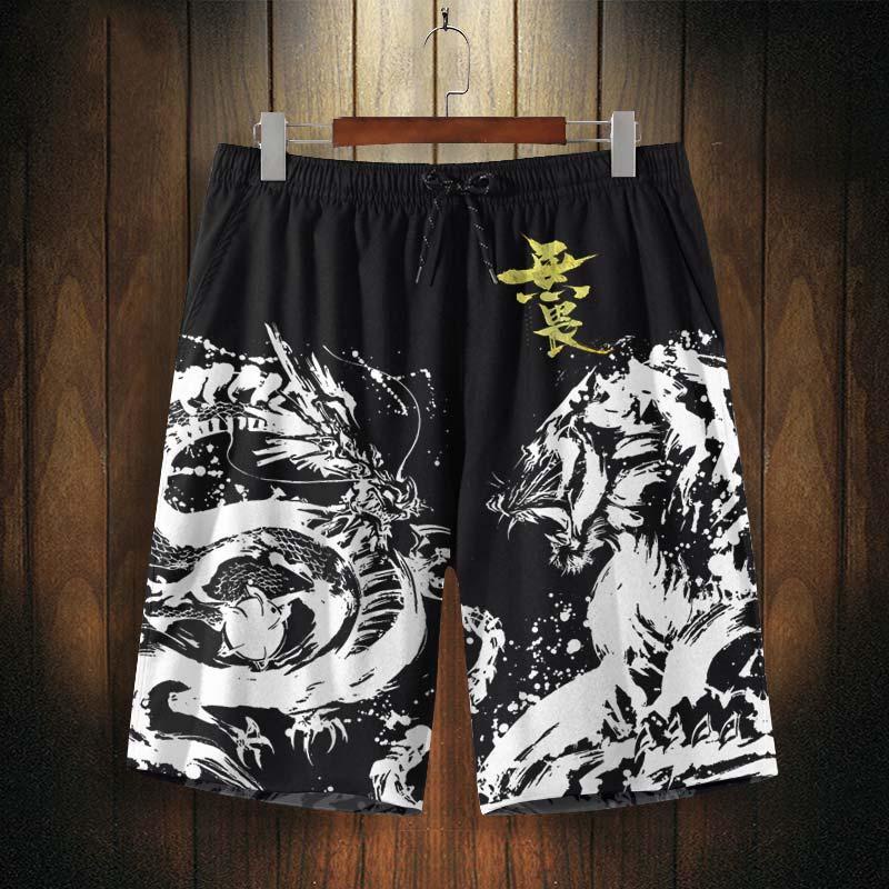 Quần Short Thể Thao Đi Biển Dáng Rộng In Hình Rồng Hổ Kiểu Trung Hoa Cá Tính