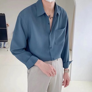 DICHUANGZHE Áo Sơ Mi Nam Dài Tay Màu Trơn Phong Cách Hàn Quốc Mới