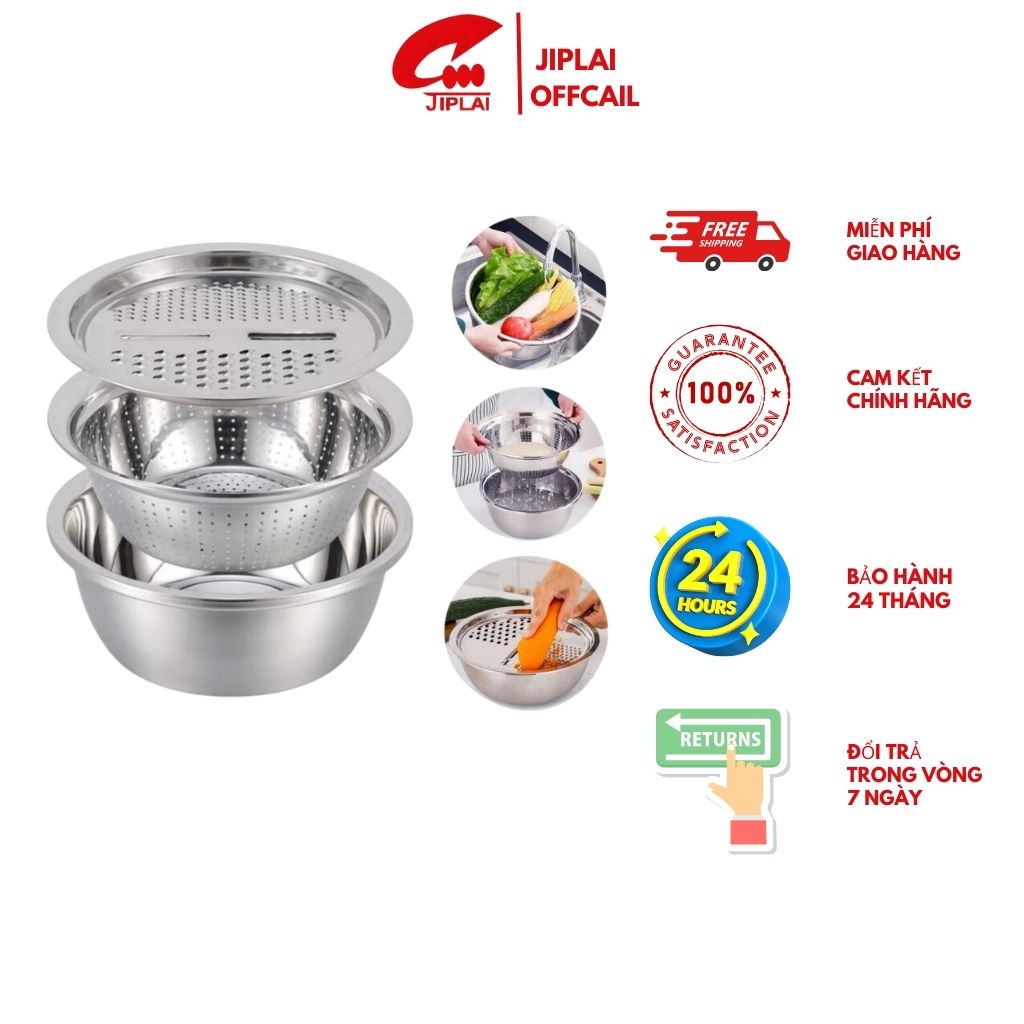 Bộ Thau Rổ inox 3 món bào rau củ đa năng tiện lợi ( BỘ THAO RỖ 3 MÓN ...