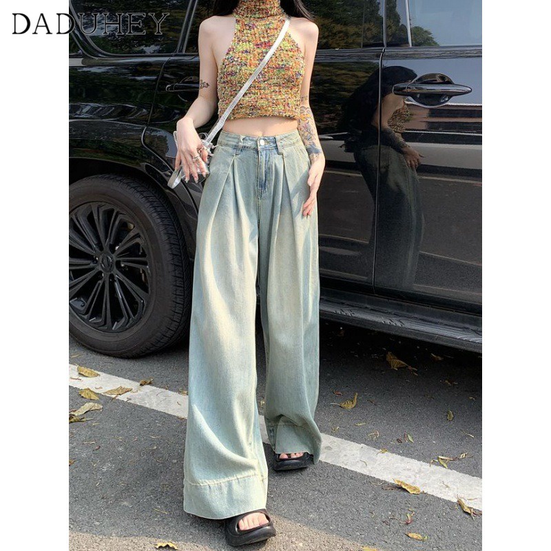 Ảnh Quần jean dài DADUHEY size lớn ống rộng cạp cao vải giặt thời trang retro đường phố cao cấp kiểu Mỹ 3