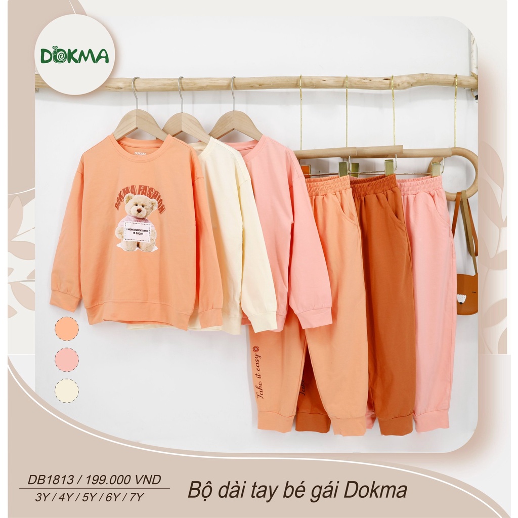 (11-25kg, 2-6Y) Bộ Dài Tay Bo Gấu Dokma Bé Gái DB2425 DB3083 DB3086 DB3082