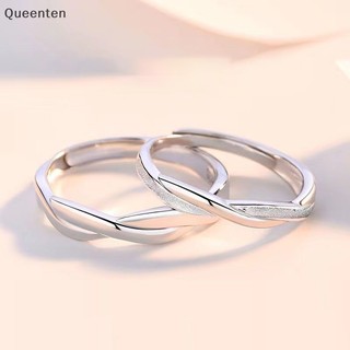 Nhẫn cặp đôi thời trang queenten bộ màu bạc mở đơn giản vòng đeo tay có thể điều chỉnh đồ trang sức nhẹ cho phụ nữ nam giới món quà kỷ niệm qt