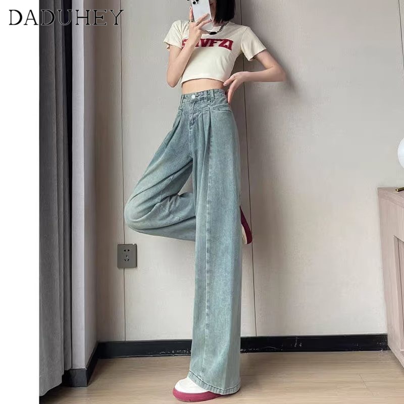 Ảnh Quần jean dài DADUHEY lưng cao ống rộng size lớn phong cách retro Mỹ đường phố mới 2