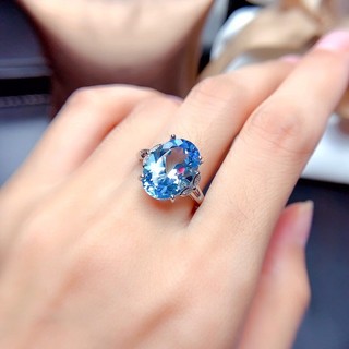 Sản phẩm mới sang trọng tính khí đơn giản hình bầu dục thụy sĩ màu xanh topaz nhẫn nữ trang sức đá quý
