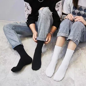 Tất Nam Nữ Cổ Cao Dài Basic Trơn, Vớ Đen Trắng Thời Trang Unisex