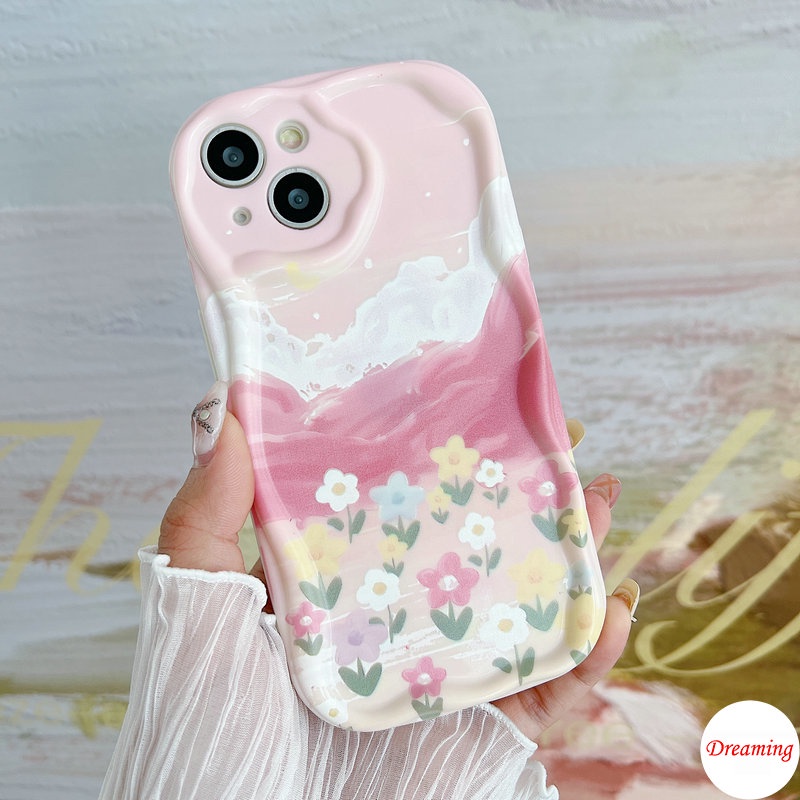 Ốp Lưng Samsung Galaxy A05 A02 A03 A04 A13 A14 A15 A20 A50 A30 A22 A23 A24 A25 A31 A32 A33 A34 A35 A51 A55 M34 Kem Vồng Cong Edge Motif Mặt Trăng Mây Và Hoa