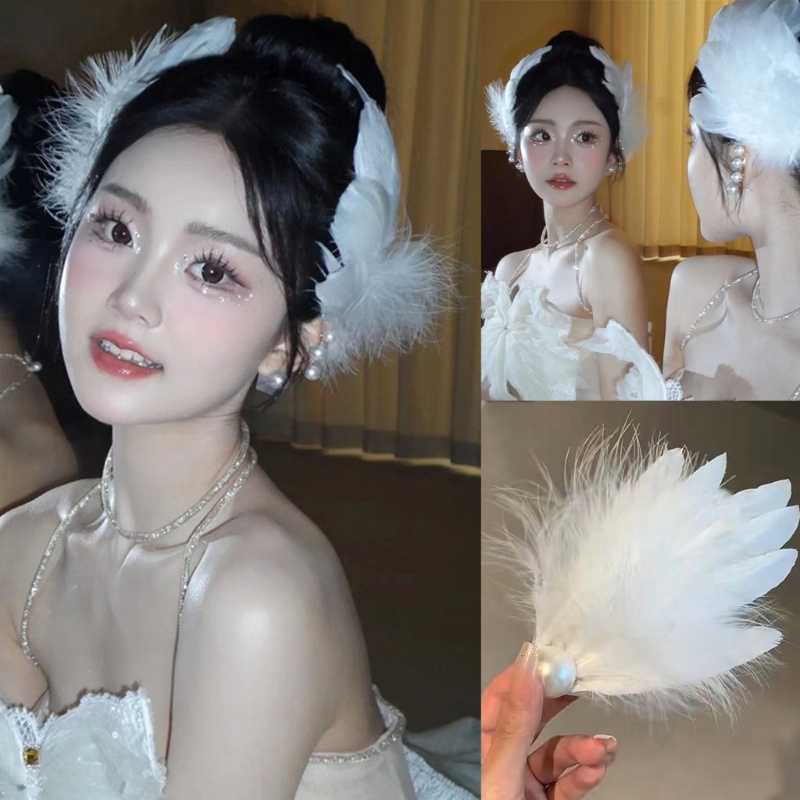 Lovely Hair Clip White Feather Design Hair Barrettes Side Ballet Hair Clip