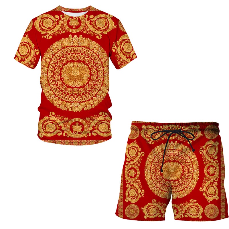 Bộ Áo Thun Ngắn Tay + Quần Short Bơi Lội In Họa Tiết 3d Sang Trọng Dành Cho Cả Nam Và Nữ