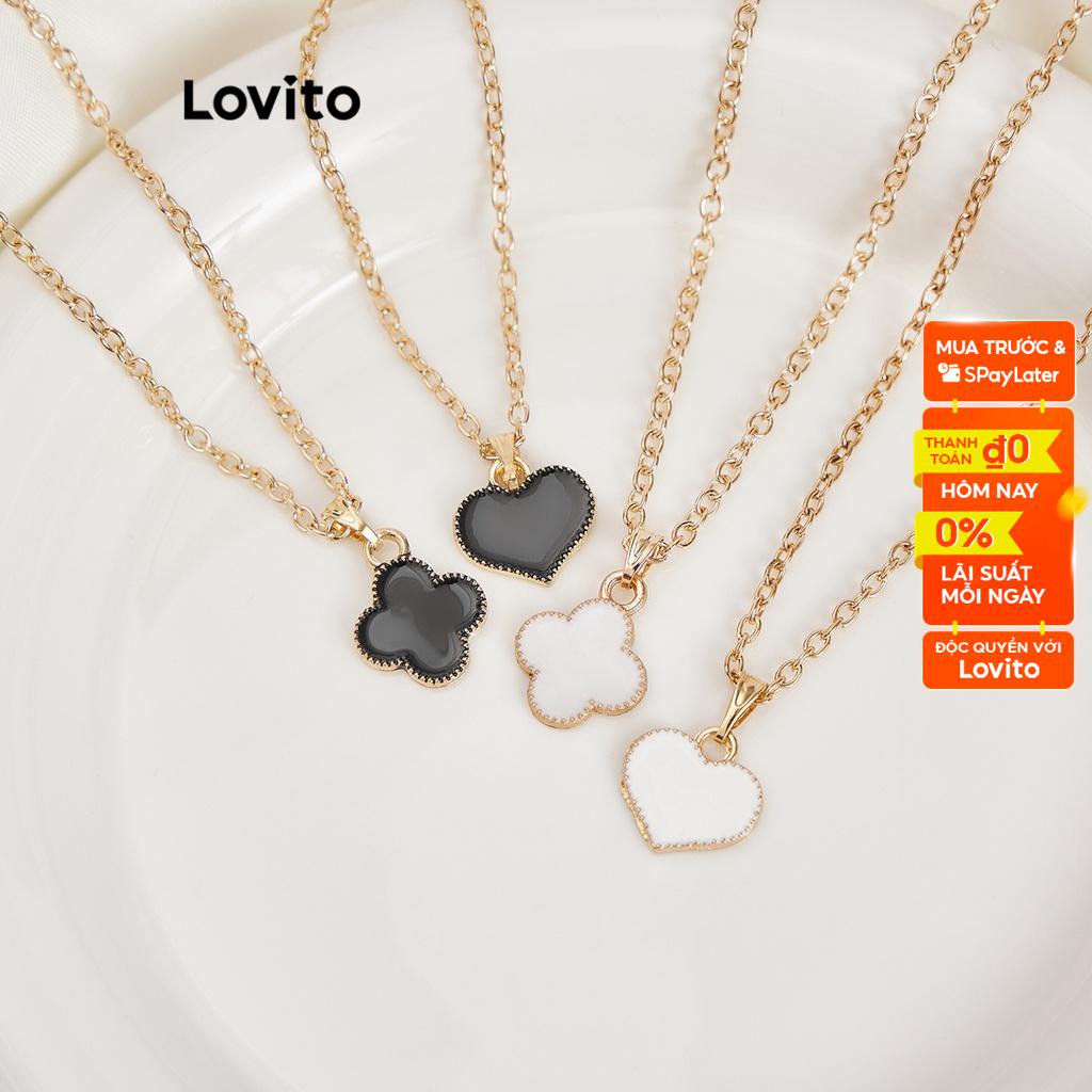 Dây chuyền trái tim Lovito kim loại màu trơn cho nữ L60AD039 Cỏ ba lá trắng/trái tim trắng/Cỏ ba lá đen/Trái tim đen
