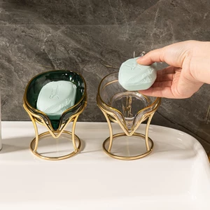 Nhẹ Sang Trọng Thoát Nước Sắt Nghệ Thuật Hộp Xà Phòng Hộ Gia Đình Cao Cấp Trong Suốt Hộp Xà Phòng Vệ Sinh Không Đục Lỗ Sáng Tạo Mạ Giá Xà Phòng