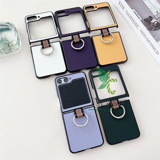 Ring holder stand leather case cover samsung galaxy z flip 5 z flip 4 retro / solid color bracket ultra-thin vỏ chống sốc