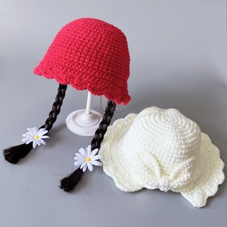 Mùa Xuân Thu Bé Gái Lưu Vực Mũ Len Trẻ Em Xô Mũ Handmade Tóc Giả Mũ