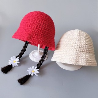 Mùa Xuân Thu Bé Gái Lưu Vực Mũ Len Trẻ Em Xô Mũ Handmade Tóc Giả Mũ
