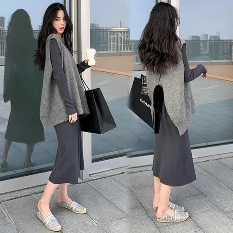 Set Áo Len Không Tay + Đầm Bầu Thời Trang