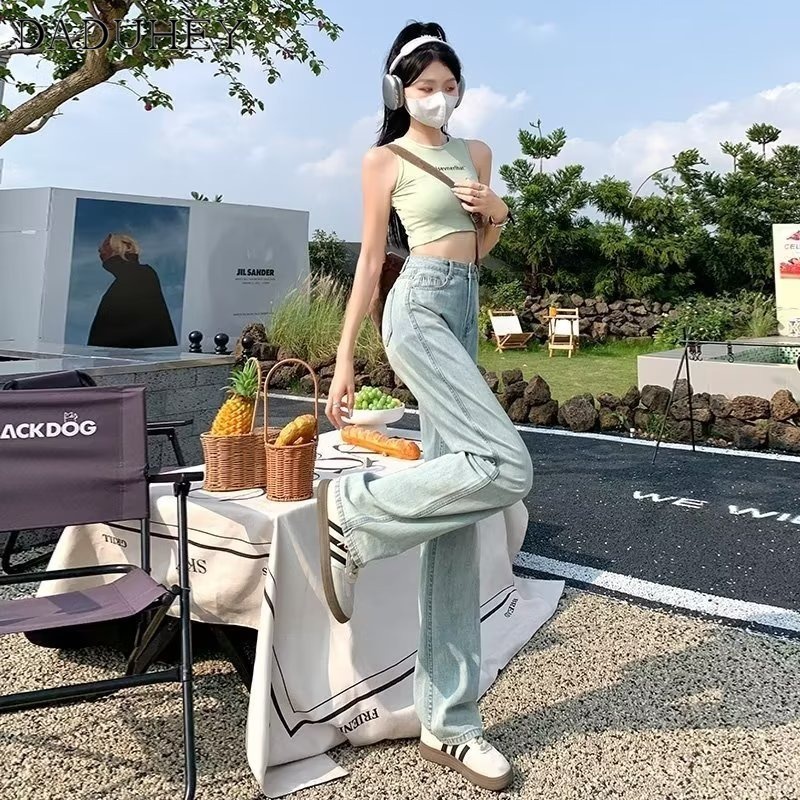 Ảnh Quần jean mỏng dài DADUHEY size lớn ống rộng cạp cao thời trang retro đường phố cao cấp kiểu Mỹ 3