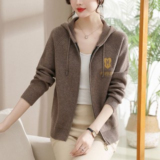 Áo Khoác cardigan Dệt Kim Có Nón Phối Khóa Kéo Thời Trang Xuân Thu Hàng Mới Dành Cho Bạn Nữ
