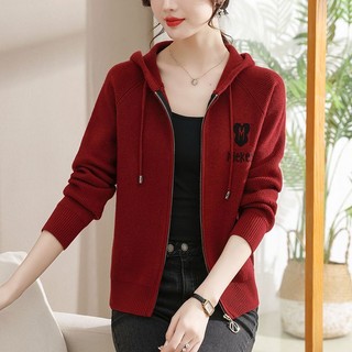 Áo Khoác cardigan Dệt Kim Có Nón Phối Khóa Kéo Thời Trang Xuân Thu Hàng Mới Dành Cho Bạn Nữ