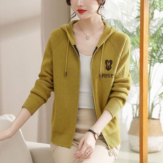 Áo Khoác cardigan Dệt Kim Có Nón Phối Khóa Kéo Thời Trang Xuân Thu Hàng Mới Dành Cho Bạn Nữ