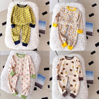 Hàng Mới Về 0-15Years Cao Cấp Trẻ Em 100% Cotton Nguyên Chất Bộ Đồ Ngủ Hoạt Hình Jacquard Giữ Ấm Đồ Ngủ