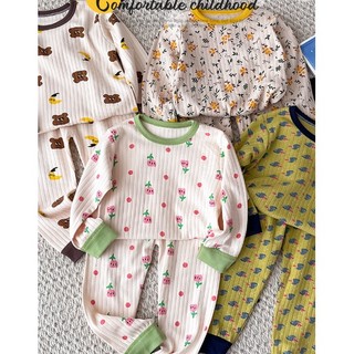 Hàng Mới Về 0-15Years Cao Cấp Trẻ Em 100% Cotton Nguyên Chất Bộ Đồ Ngủ Hoạt Hình Jacquard Giữ Ấm Đồ Ngủ