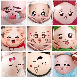 Bộ 2 Miếng Dán Bụng Biểu Cảm Hoạt Hình Dễ Thương Dùng Làm Đạo Cụ Chụp Ảnh Cho Mẹ Bầu