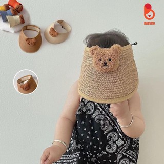 Mũ cói nửa đầu che nắng mùa hè hình gấu cho bé từ 6 tháng
