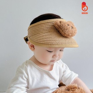 Mũ cói nửa đầu che nắng mùa hè hình gấu cho bé từ 6 tháng